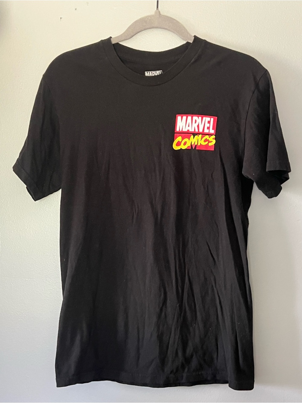 Marvel Short Sleeve Black T-Shirt with Red and Yellow Logo